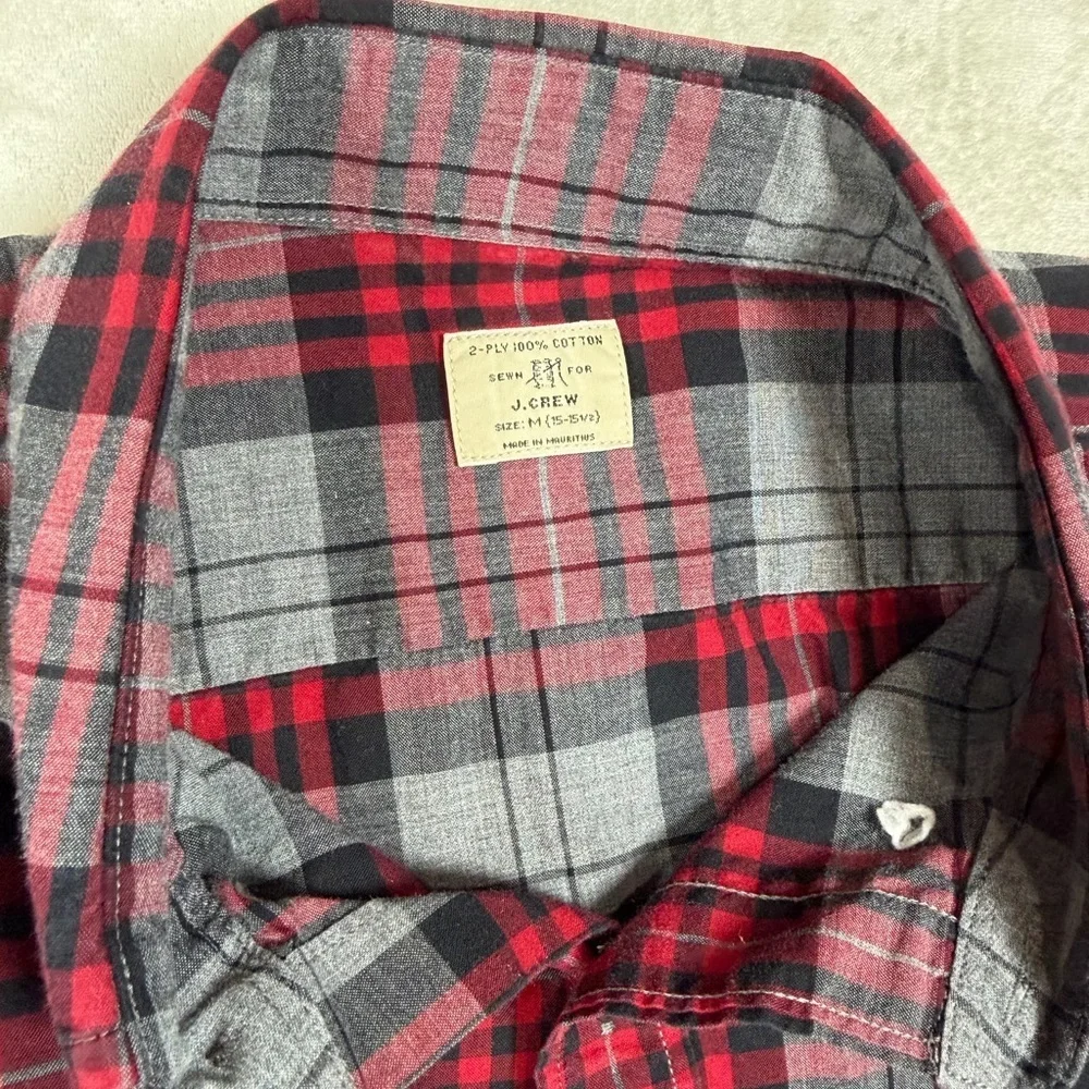 Lot of 2 J. Crew Men's Medium Plaid Button-Down Shirts - Navy and Red Plaid